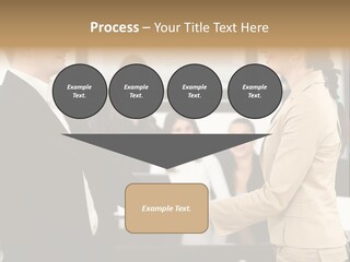 Two People Shaking Hands In Front Of A Group Of People PowerPoint Template