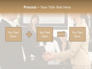 Two People Shaking Hands In Front Of A Group Of People PowerPoint Template