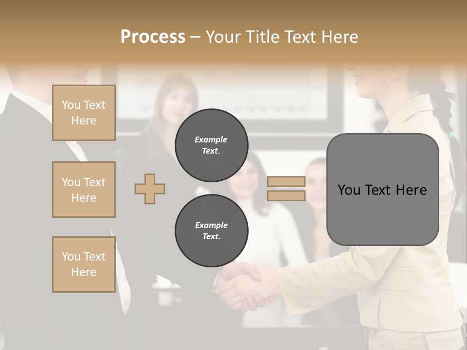 Two People Shaking Hands In Front Of A Group Of People PowerPoint Template