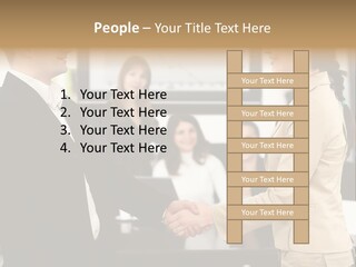 Two People Shaking Hands In Front Of A Group Of People PowerPoint Template