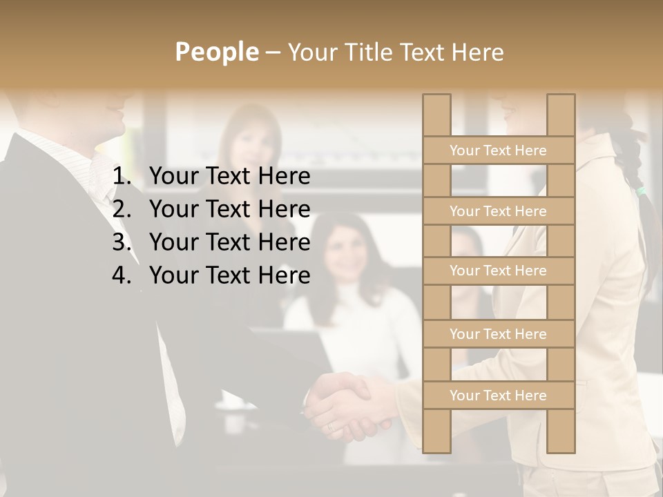 Two People Shaking Hands In Front Of A Group Of People PowerPoint Template