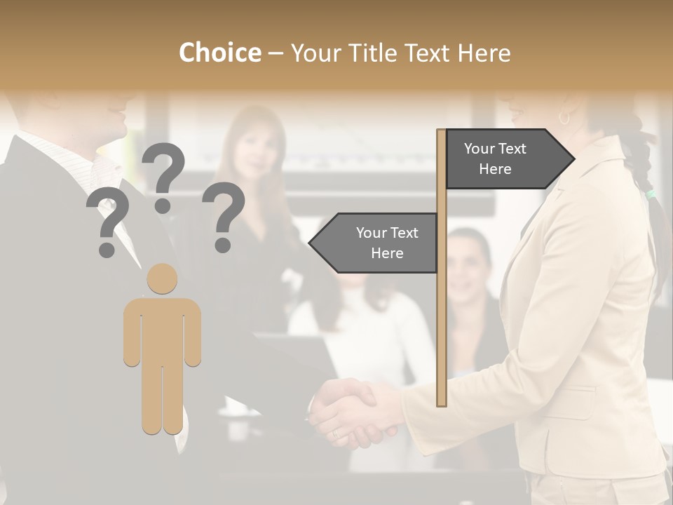 Two People Shaking Hands In Front Of A Group Of People PowerPoint Template