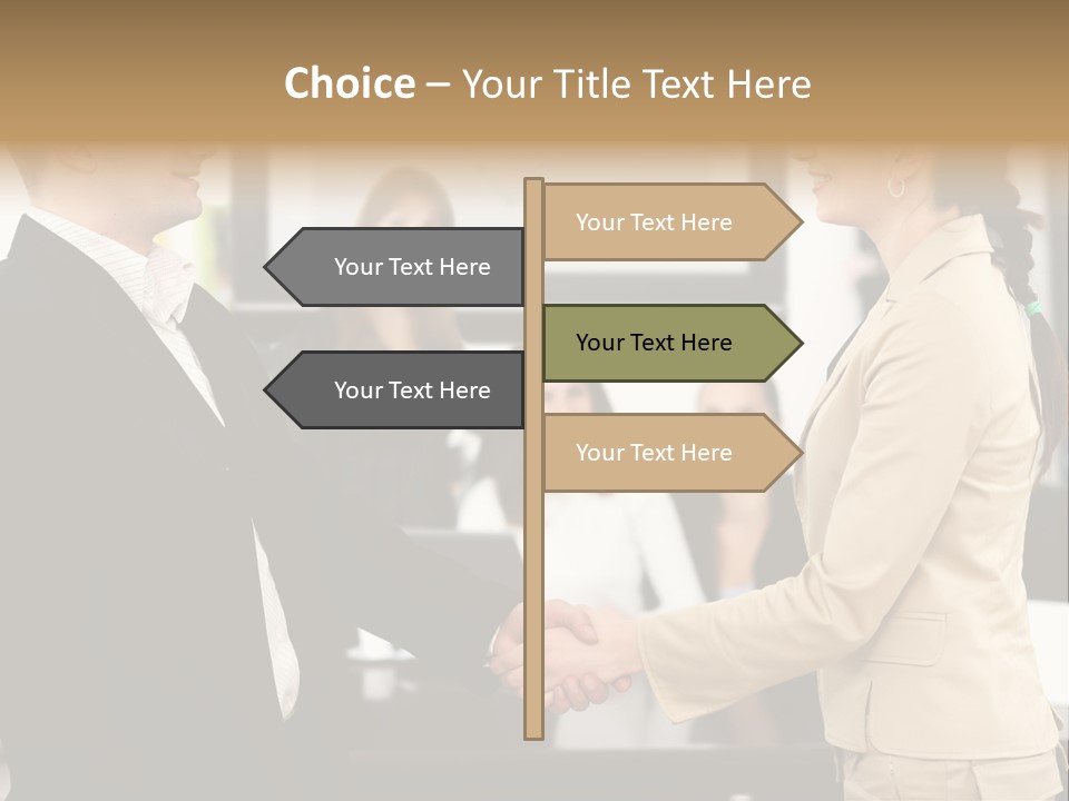 Two People Shaking Hands In Front Of A Group Of People PowerPoint Template