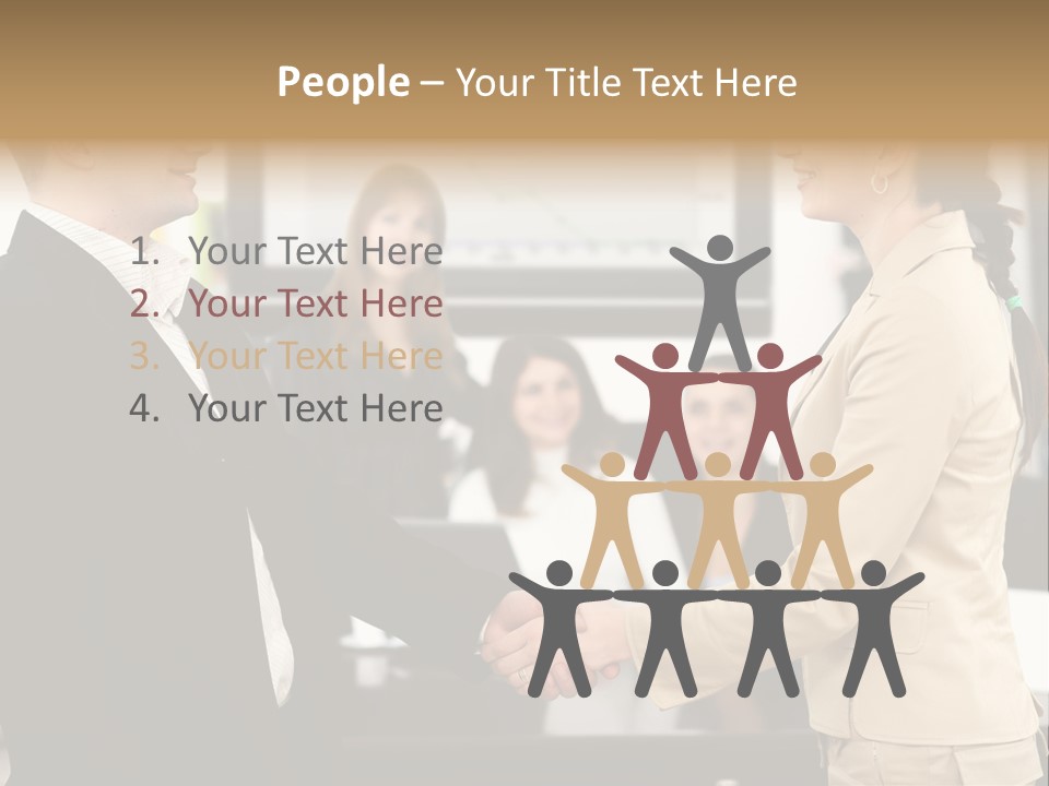 Two People Shaking Hands In Front Of A Group Of People PowerPoint Template