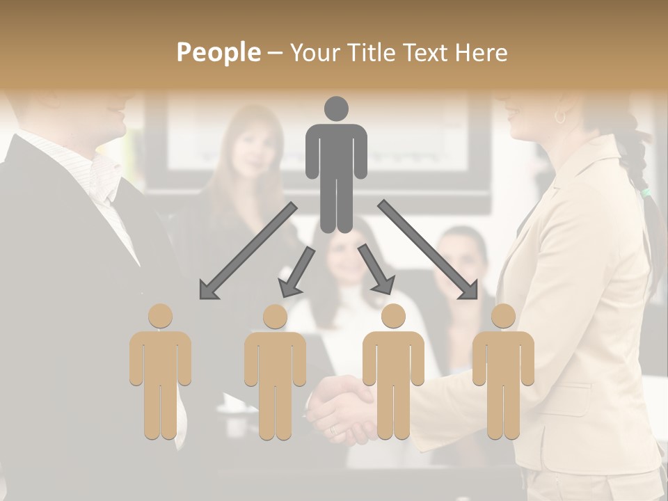 Two People Shaking Hands In Front Of A Group Of People PowerPoint Template