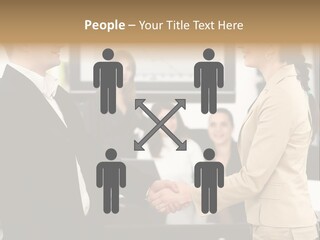 Two People Shaking Hands In Front Of A Group Of People PowerPoint Template