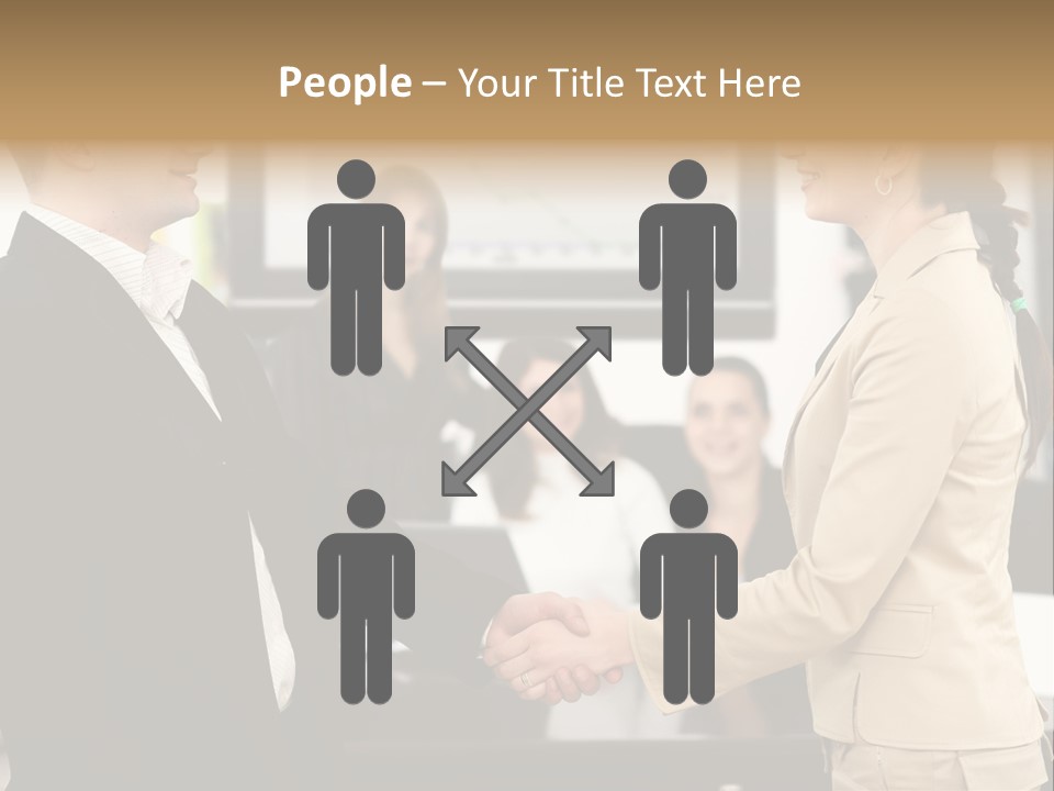 Two People Shaking Hands In Front Of A Group Of People PowerPoint Template