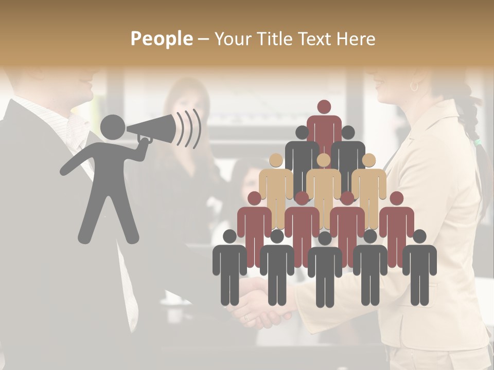 Two People Shaking Hands In Front Of A Group Of People PowerPoint Template