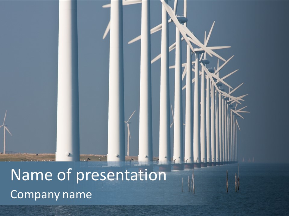 A Row Of Wind Turbines In The Ocean PowerPoint Template