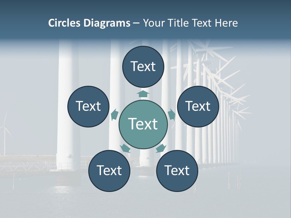 A Row Of Wind Turbines In The Ocean PowerPoint Template