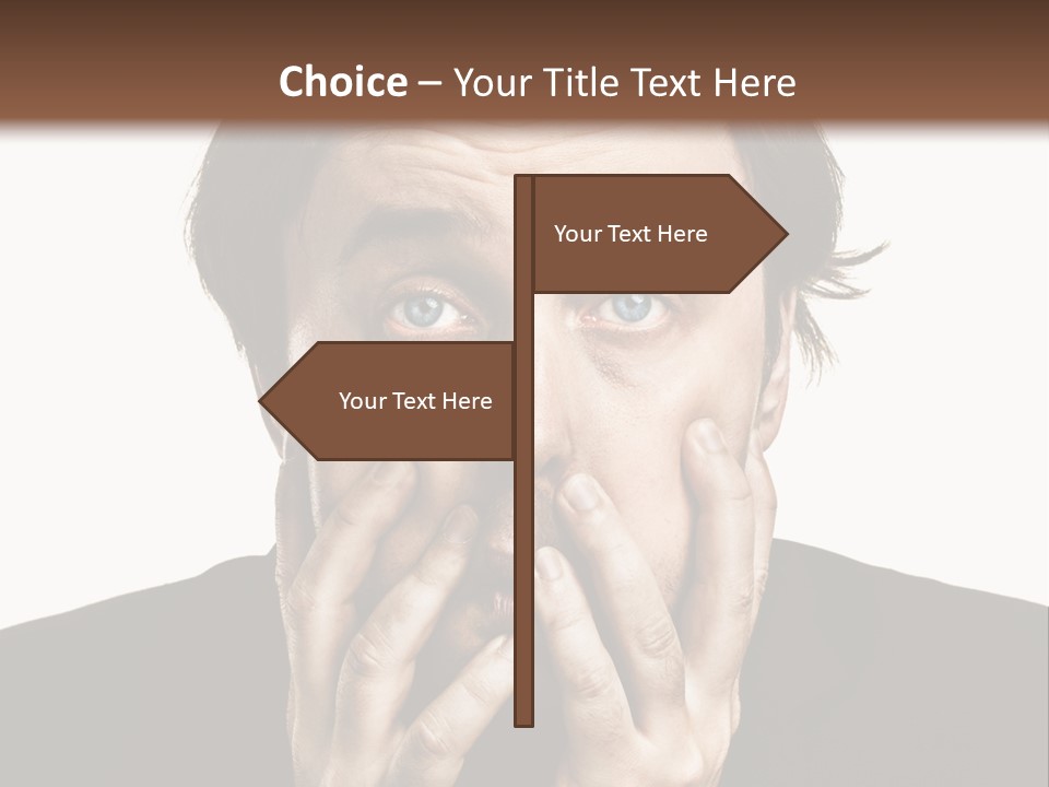 A Man In A Suit Covers His Mouth With His Hands PowerPoint Template