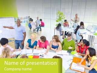 A Group Of People Sitting Around A Table With Papers PowerPoint Template