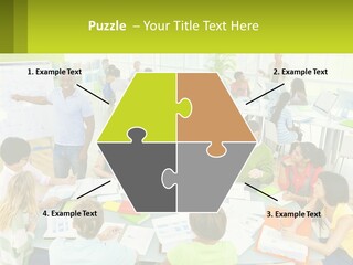 A Group Of People Sitting Around A Table With Papers PowerPoint Template