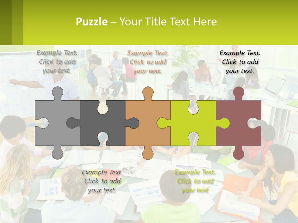 A Group Of People Sitting Around A Table With Papers PowerPoint Template