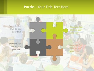 A Group Of People Sitting Around A Table With Papers PowerPoint Template