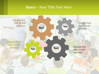 A Group Of People Sitting Around A Table With Papers PowerPoint Template