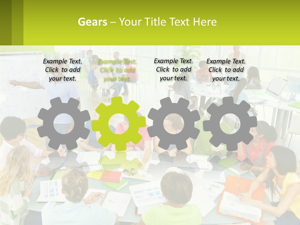 A Group Of People Sitting Around A Table With Papers PowerPoint Template