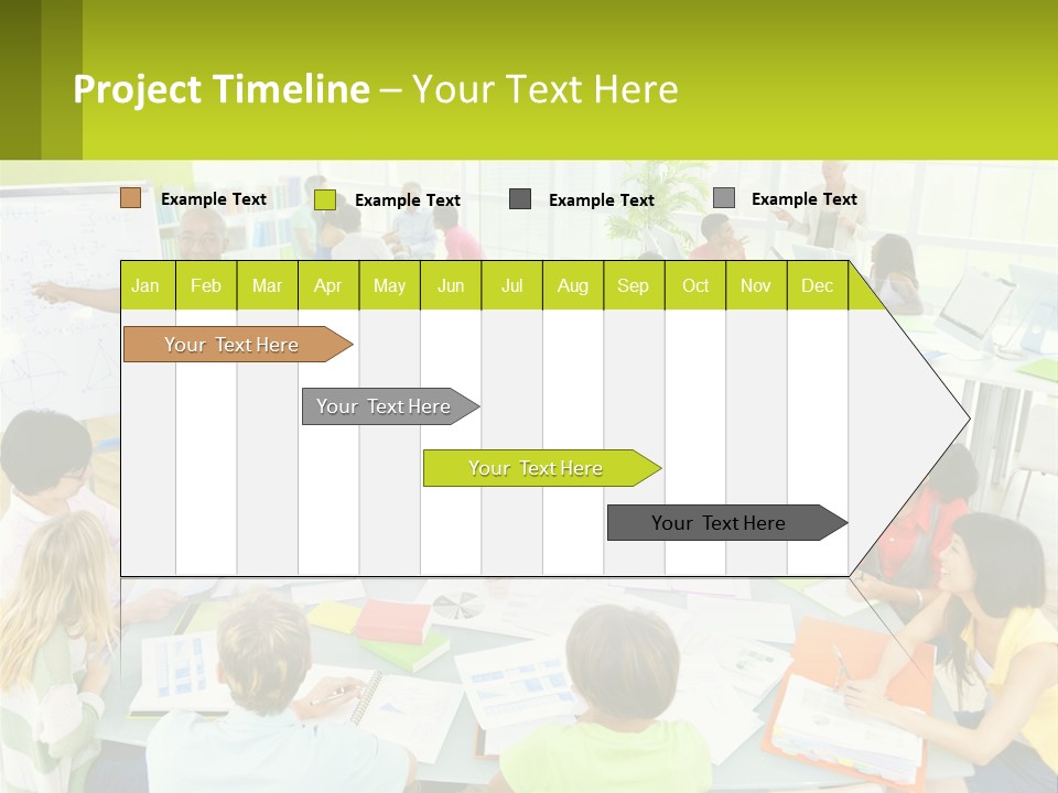 A Group Of People Sitting Around A Table With Papers PowerPoint Template