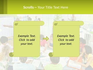 A Group Of People Sitting Around A Table With Papers PowerPoint Template