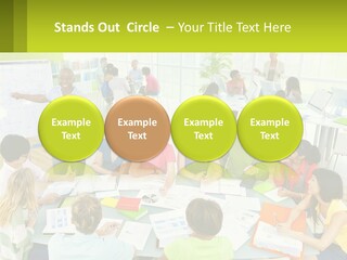 A Group Of People Sitting Around A Table With Papers PowerPoint Template