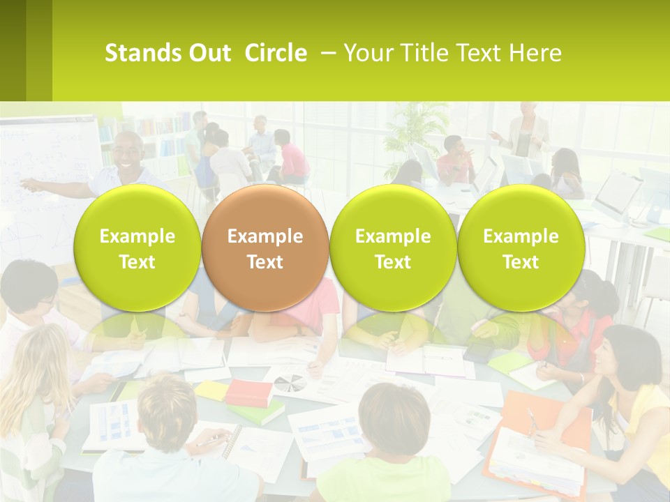 A Group Of People Sitting Around A Table With Papers PowerPoint Template