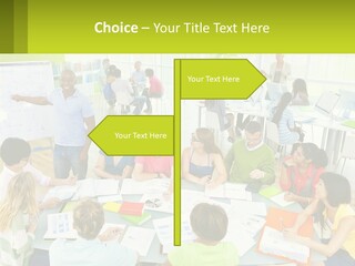 A Group Of People Sitting Around A Table With Papers PowerPoint Template