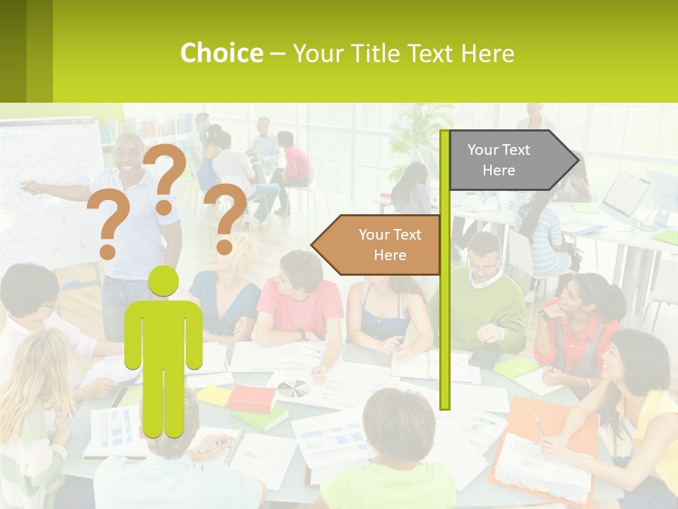 A Group Of People Sitting Around A Table With Papers PowerPoint Template