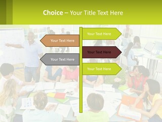 A Group Of People Sitting Around A Table With Papers PowerPoint Template