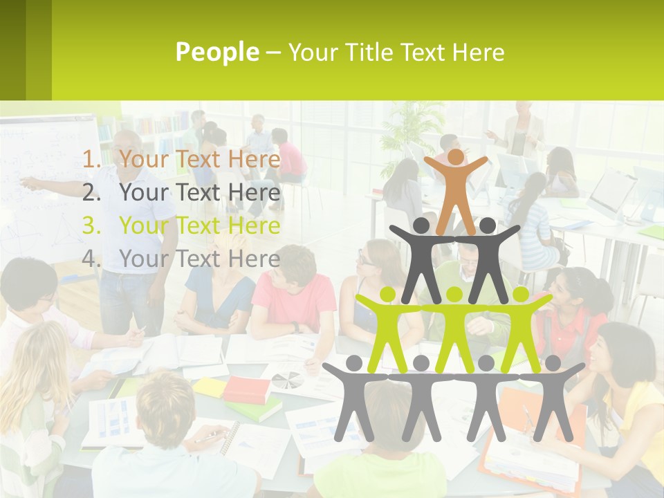 A Group Of People Sitting Around A Table With Papers PowerPoint Template