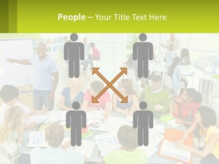 A Group Of People Sitting Around A Table With Papers PowerPoint Template