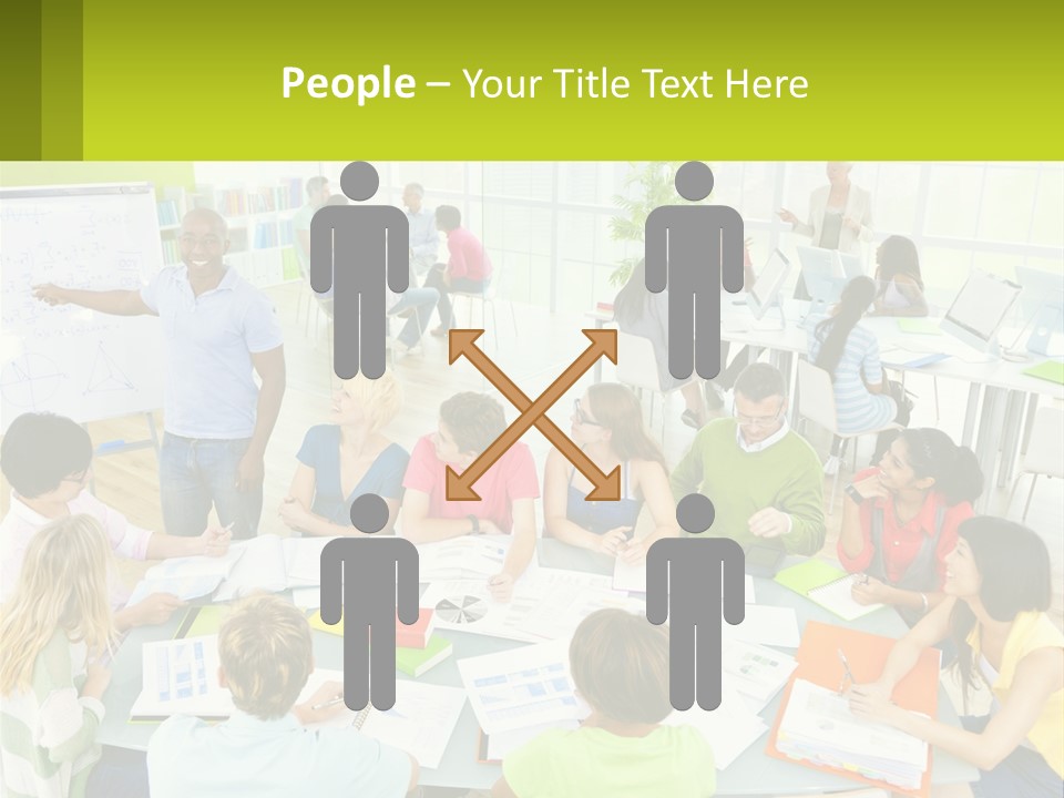 A Group Of People Sitting Around A Table With Papers PowerPoint Template