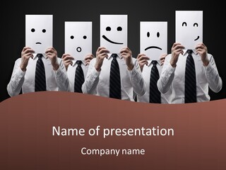 A Group Of People Holding Up Masks With Faces Drawn On Them PowerPoint Template