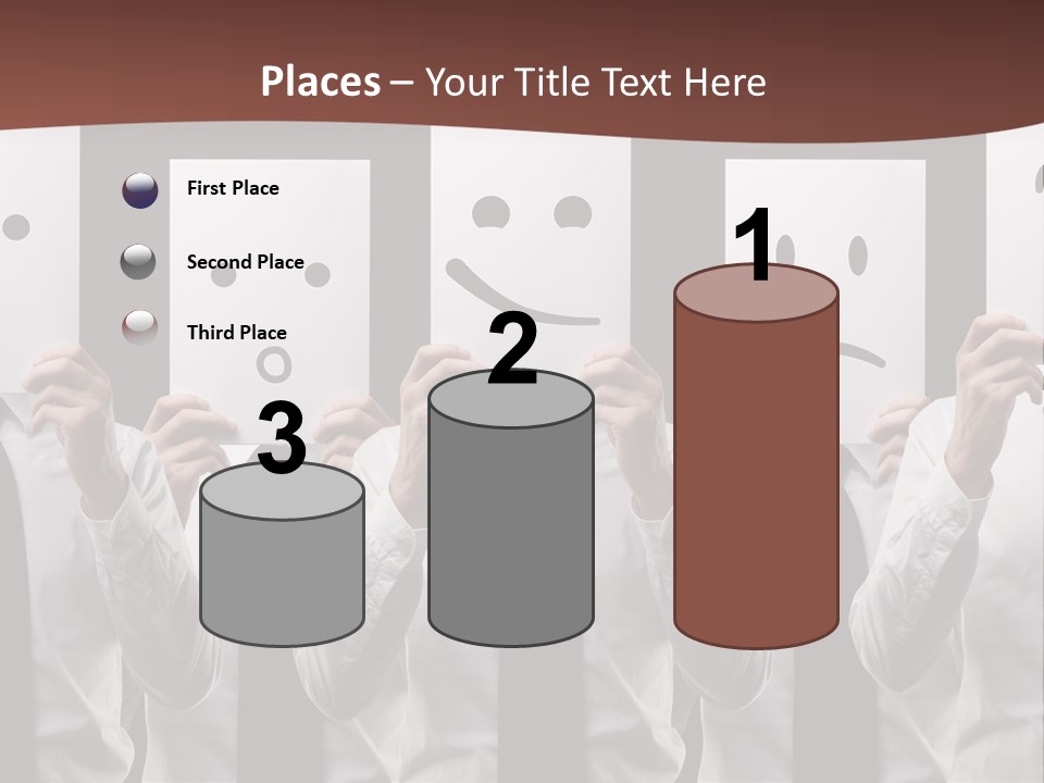 A Group Of People Holding Up Masks With Faces Drawn On Them PowerPoint Template