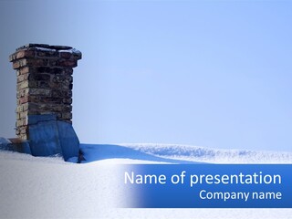 A Brick Chimney In The Snow With A Blue Sky In The Background PowerPoint Template