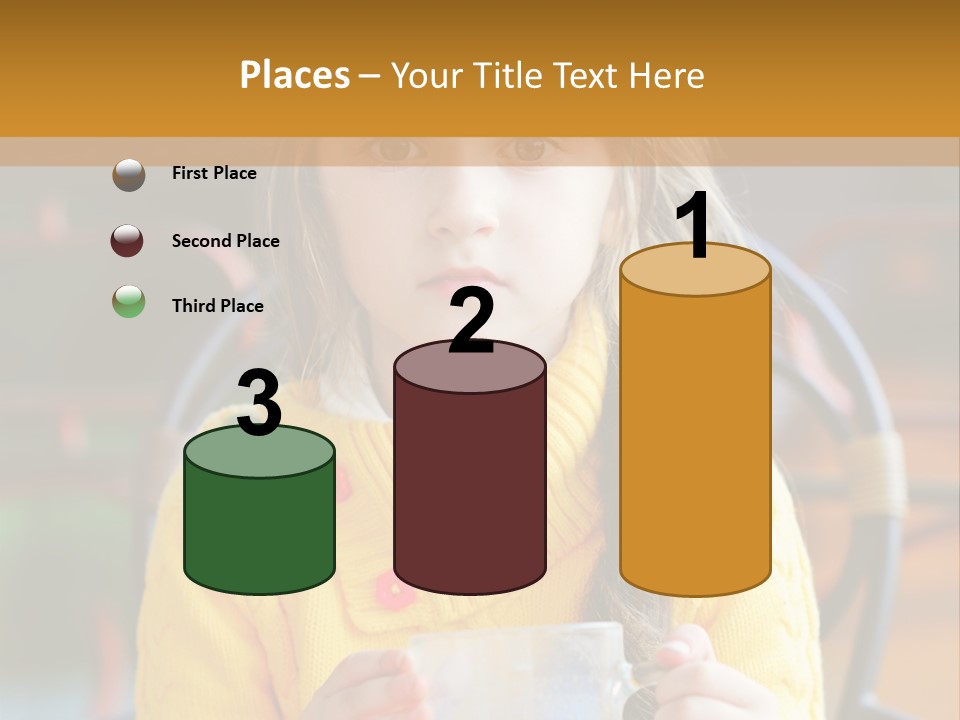 A Little Girl Sitting On A Bench Holding A Cup Of Coffee PowerPoint Template