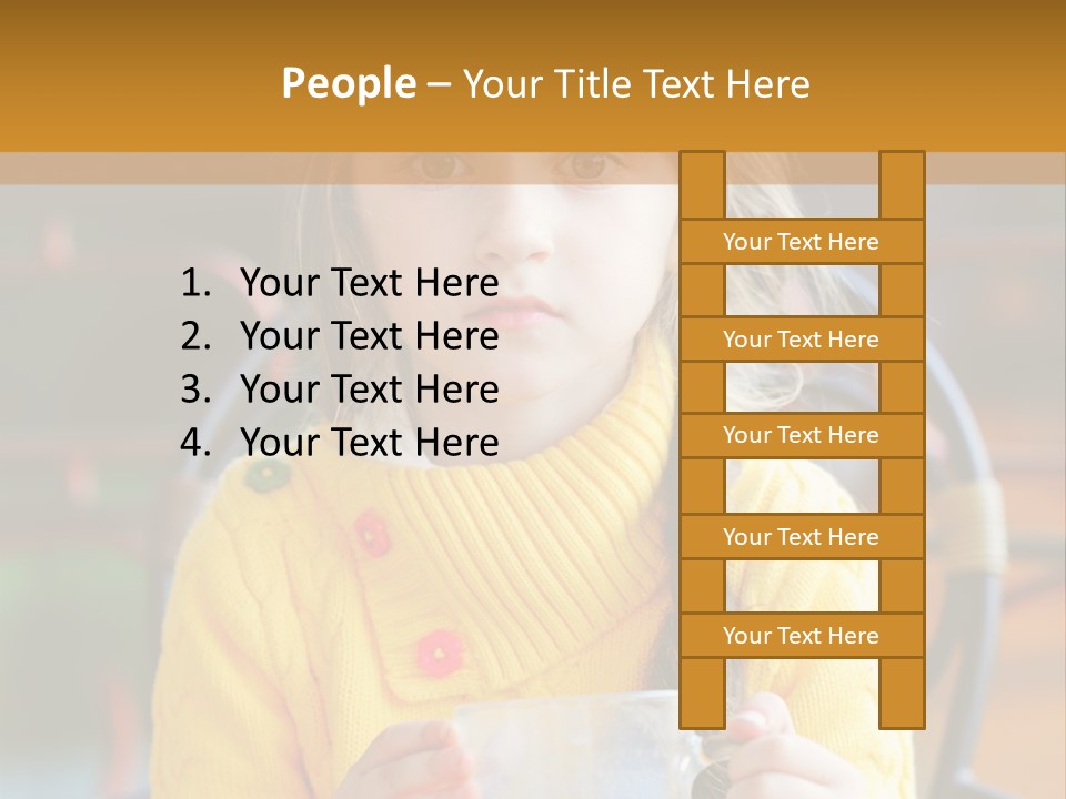 A Little Girl Sitting On A Bench Holding A Cup Of Coffee PowerPoint Template