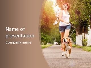 A Woman Running With A Dog On A Leash PowerPoint Template