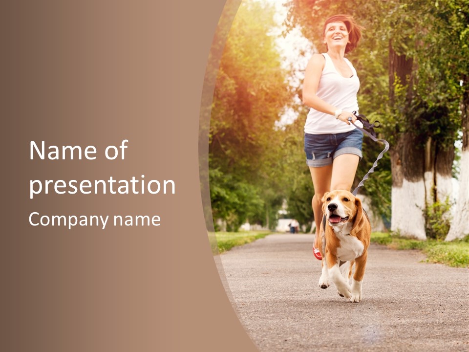 A Woman Running With A Dog On A Leash PowerPoint Template