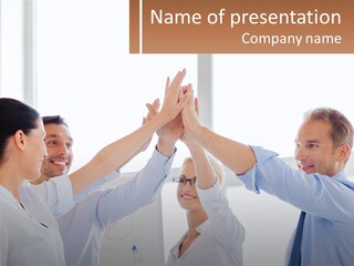 A Group Of People Holding Their Hands High In The Air PowerPoint Template