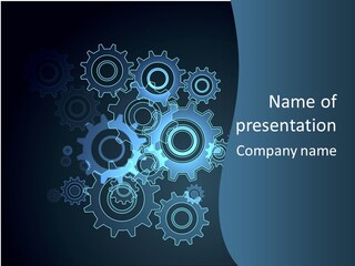 A Blue Powerpoint Presentation With Gears On It PowerPoint Template