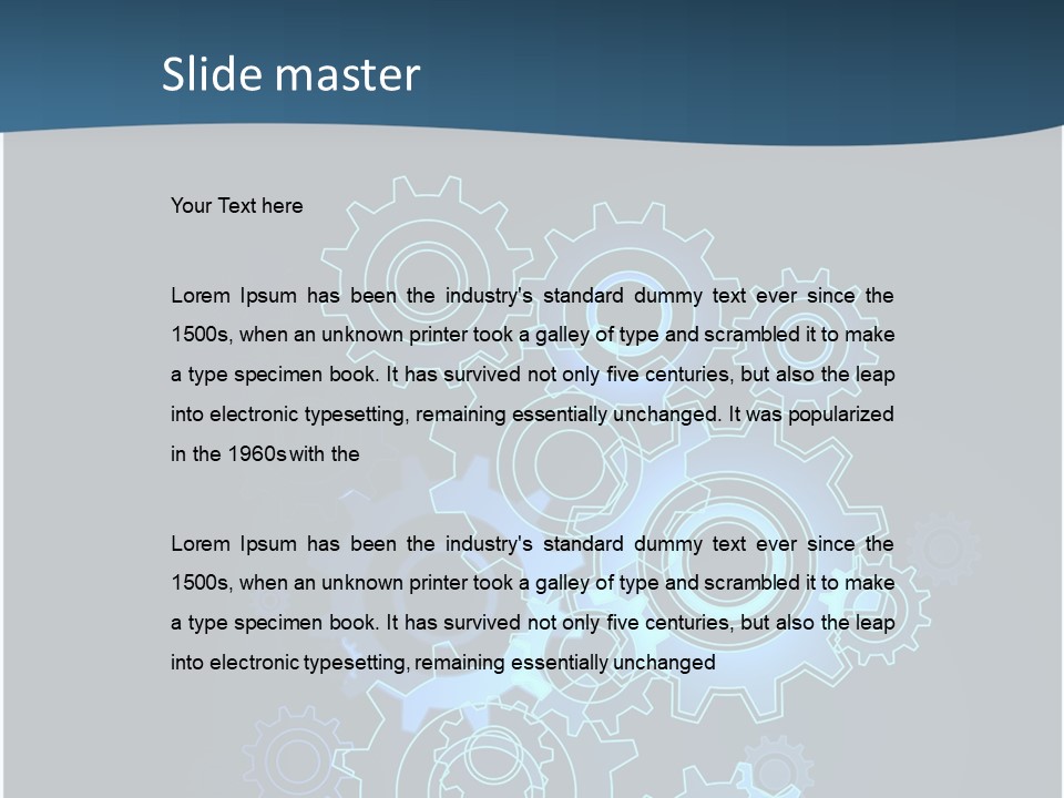 A Blue Powerpoint Presentation With Gears On It PowerPoint Template