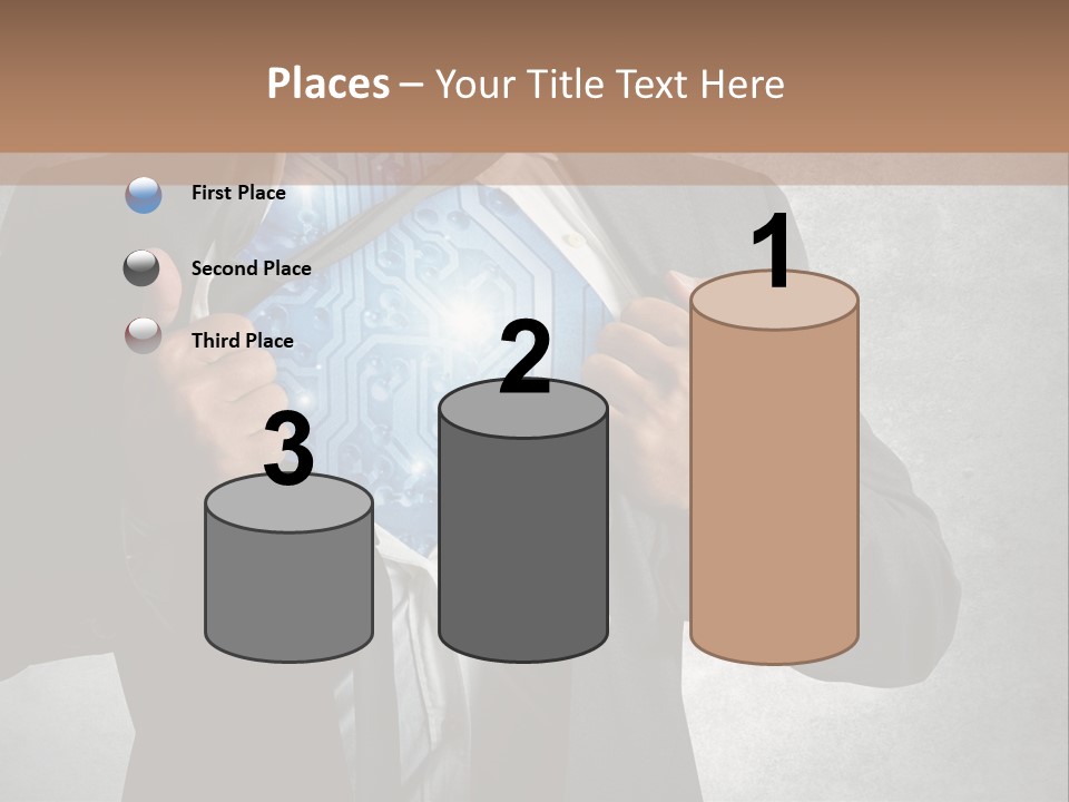 A Man In A Suit Holding A Blue Circuit Board In His Chest PowerPoint Template