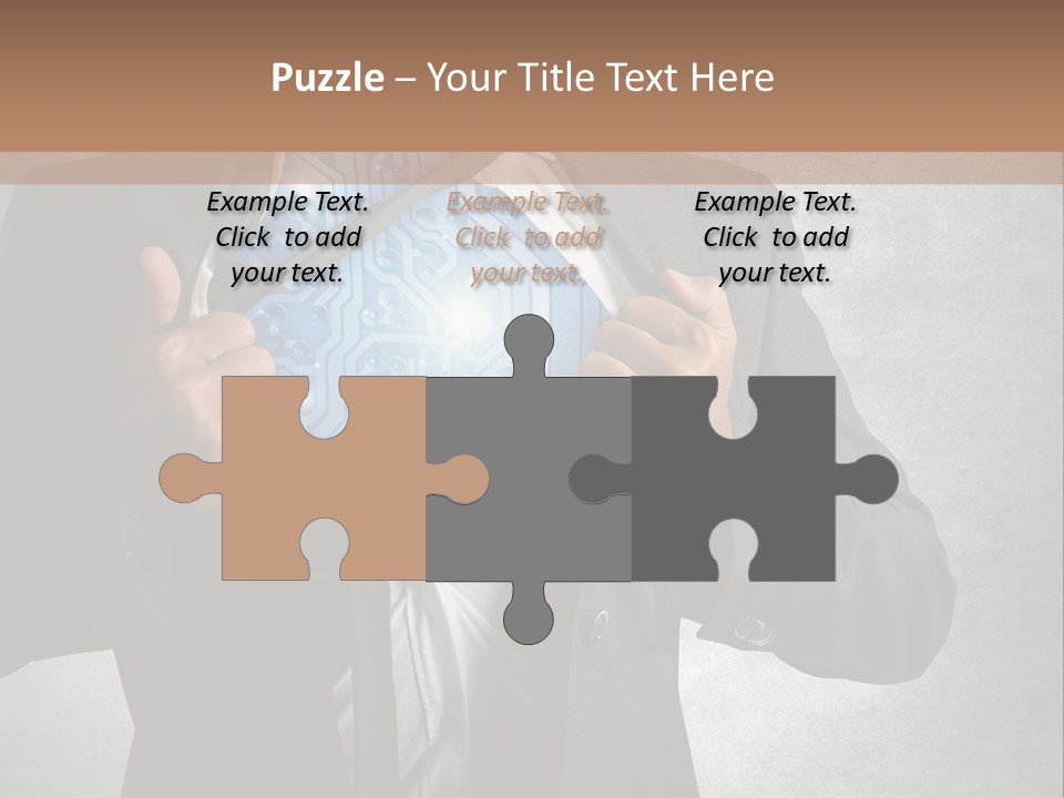 A Man In A Suit Holding A Blue Circuit Board In His Chest PowerPoint Template