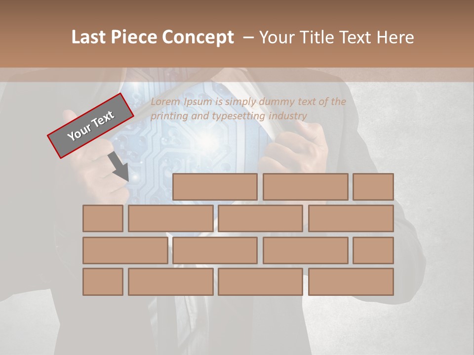 A Man In A Suit Holding A Blue Circuit Board In His Chest PowerPoint Template