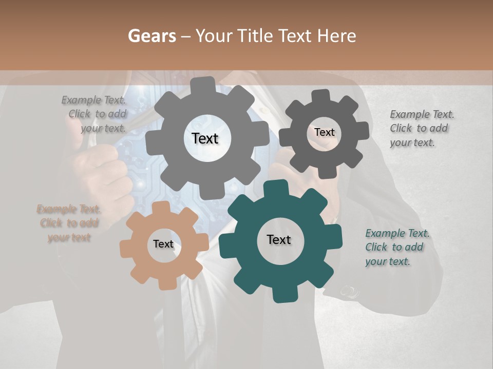 A Man In A Suit Holding A Blue Circuit Board In His Chest PowerPoint Template
