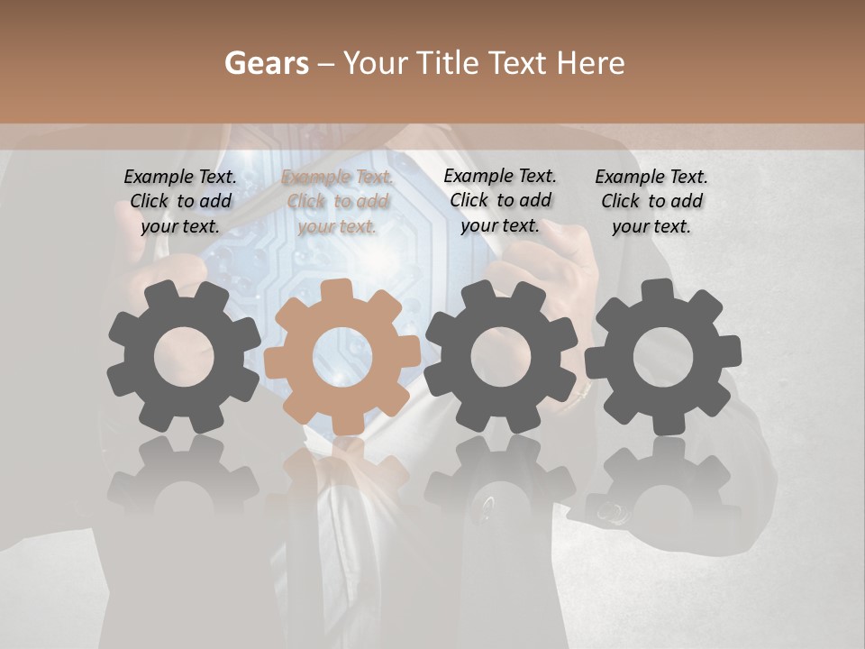 A Man In A Suit Holding A Blue Circuit Board In His Chest PowerPoint Template