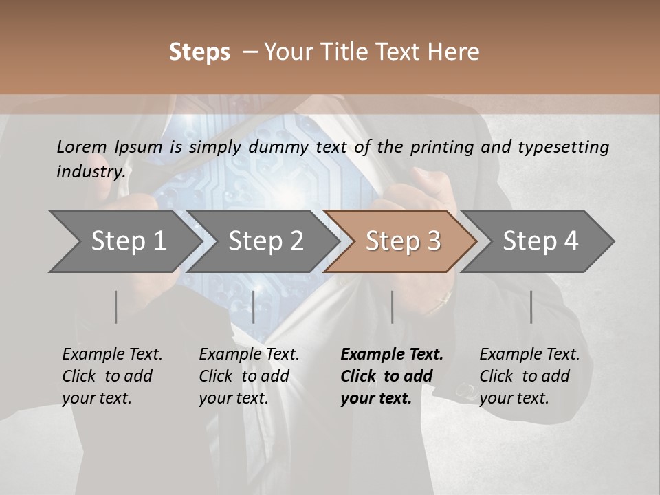 A Man In A Suit Holding A Blue Circuit Board In His Chest PowerPoint Template