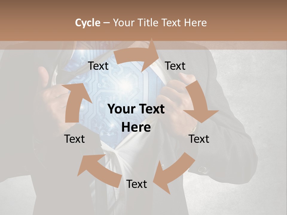 A Man In A Suit Holding A Blue Circuit Board In His Chest PowerPoint Template