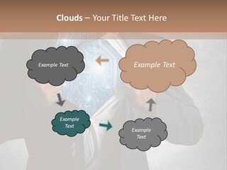 A Man In A Suit Holding A Blue Circuit Board In His Chest PowerPoint Template