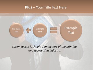 A Man In A Suit Holding A Blue Circuit Board In His Chest PowerPoint Template